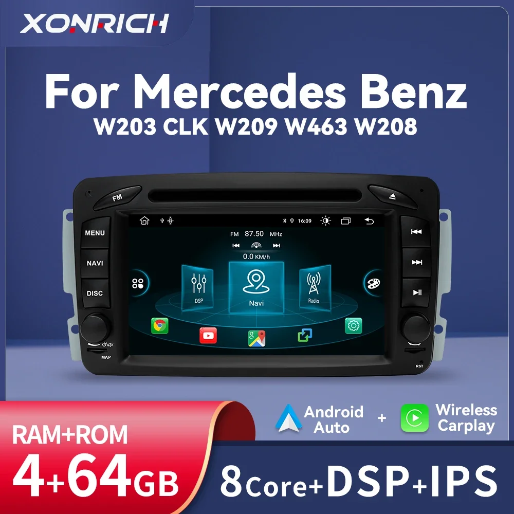 Wireless Carplay 2 Din Android 12 Car Mutimedia DVD Player For Mercedes/Benz/W209/W168/M/ML/W463/Viano/W639/Vito/Vaneo Radio DSP