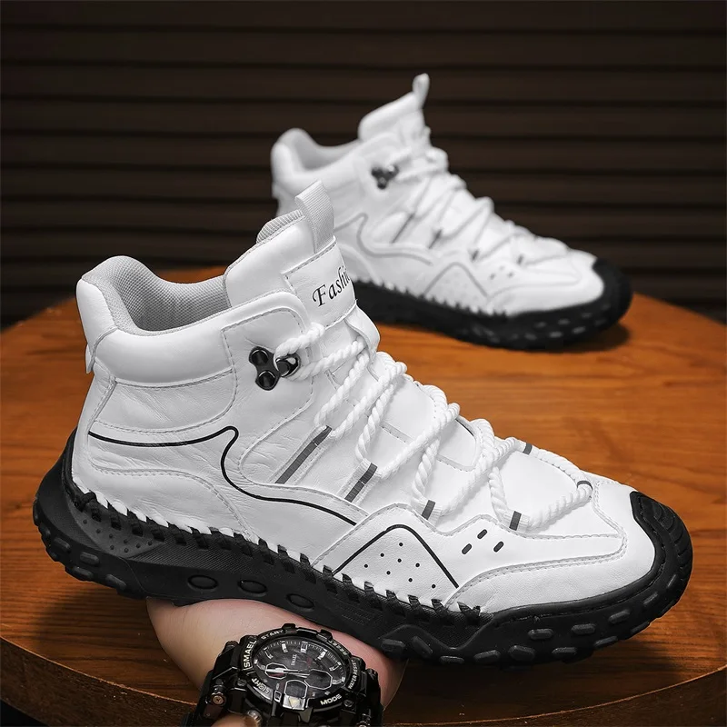 

Men High Top Casual Shoes PU Flat Bottom Comfortable Casual Men Shoes Size 38-48