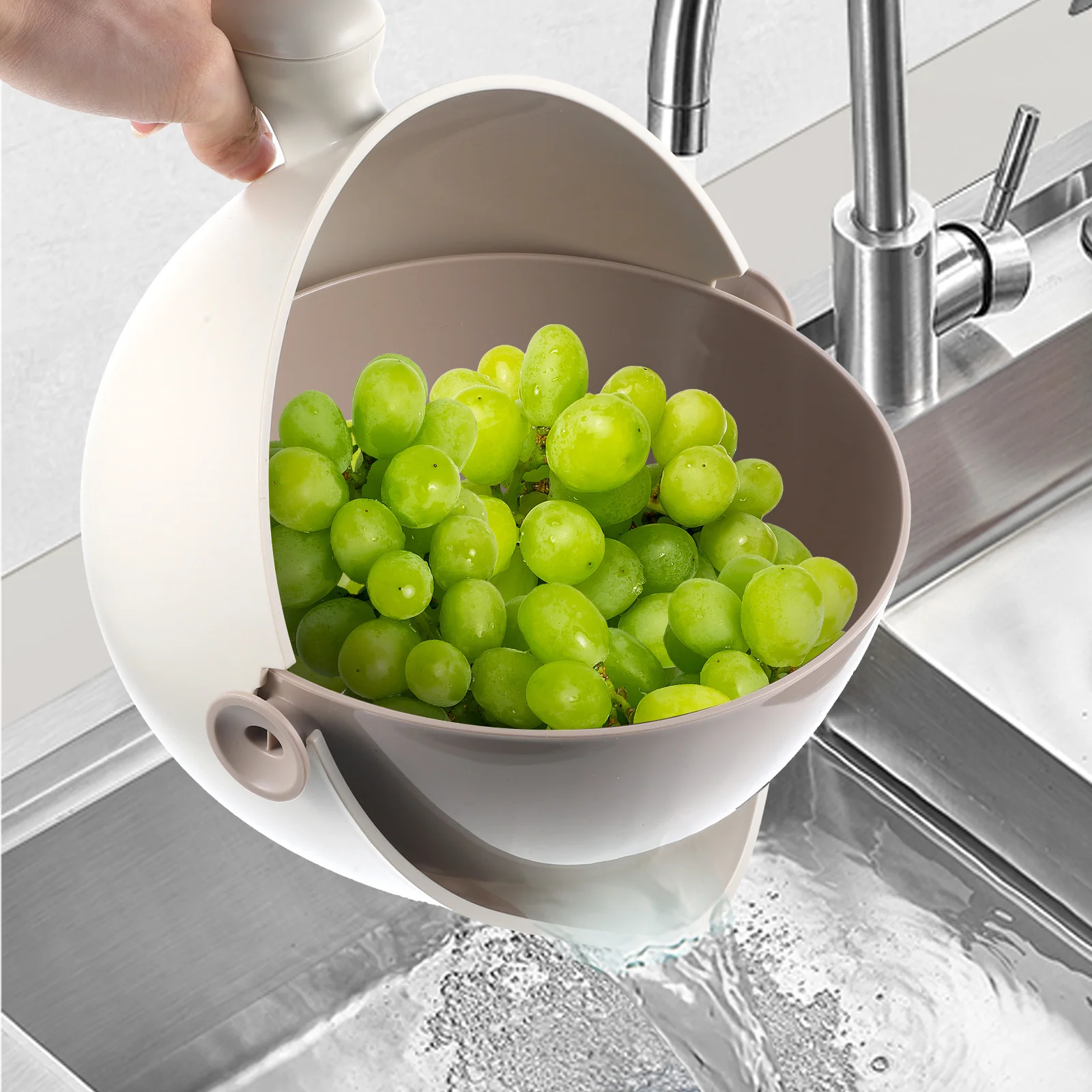 

Rotatable Drain Basket With Handle Pp Abs Material Kitchen Strainer Bowl Fine Holes For Water Draining Vegetable