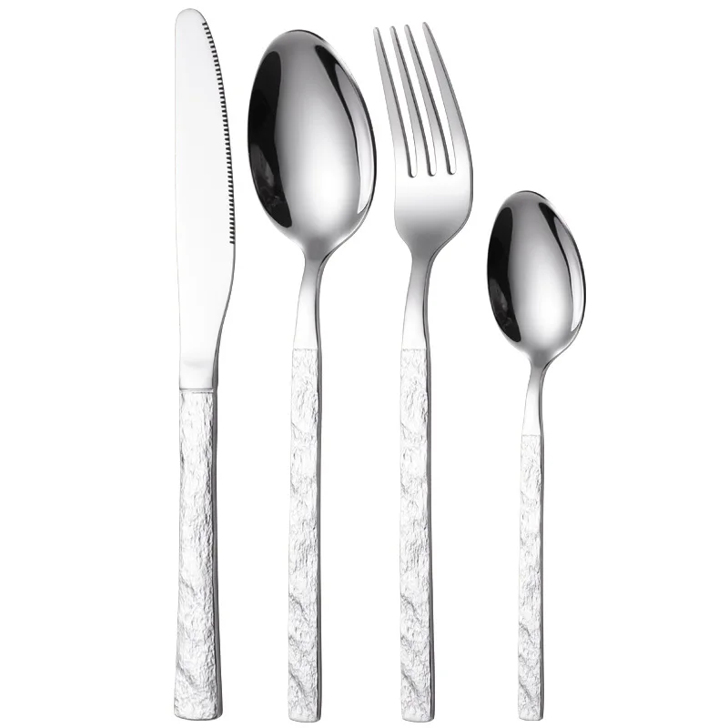 4/16/24pcs Cutlery Set Stainless Steel Steak Knife Fork Spoon Tableware Stone Grain Luxury Flatware Dinner Dinnerware