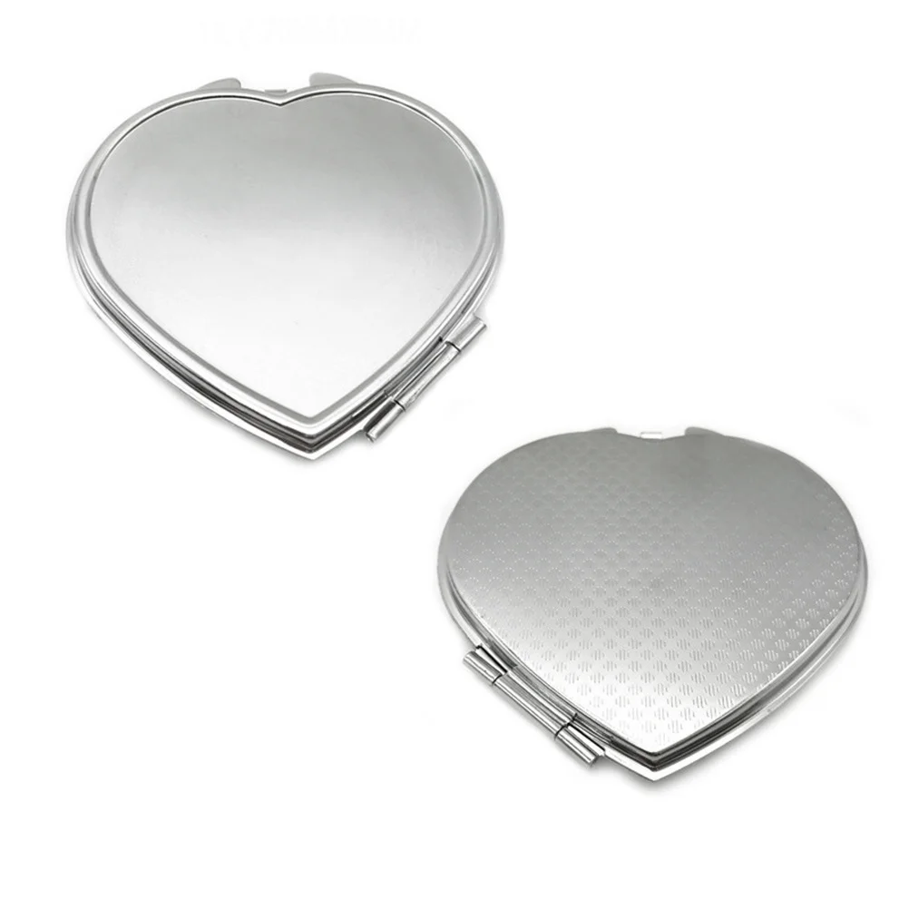 قطعتان من مرآة صغيرة محمولة على شكل مكياج قابلة للطي للمحفظة، سطح معدني شفاف عالي الوضوح فضي #3