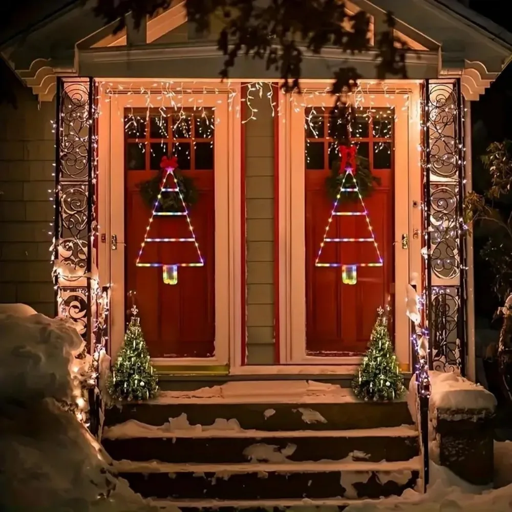 1PC Battery Christmas Tree Ladder Light with Hook Hanging, Suitable for Christmas Themed Party balcony Glass Decoration