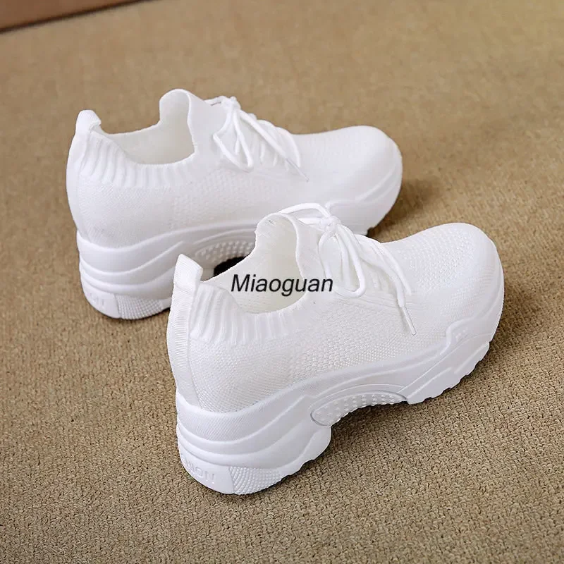 Hidden Heels White Women Fashion Breath Mesh Casual Platform Sneakers Surface Shoes 2024 New Thick Bottom Footwear Round Head