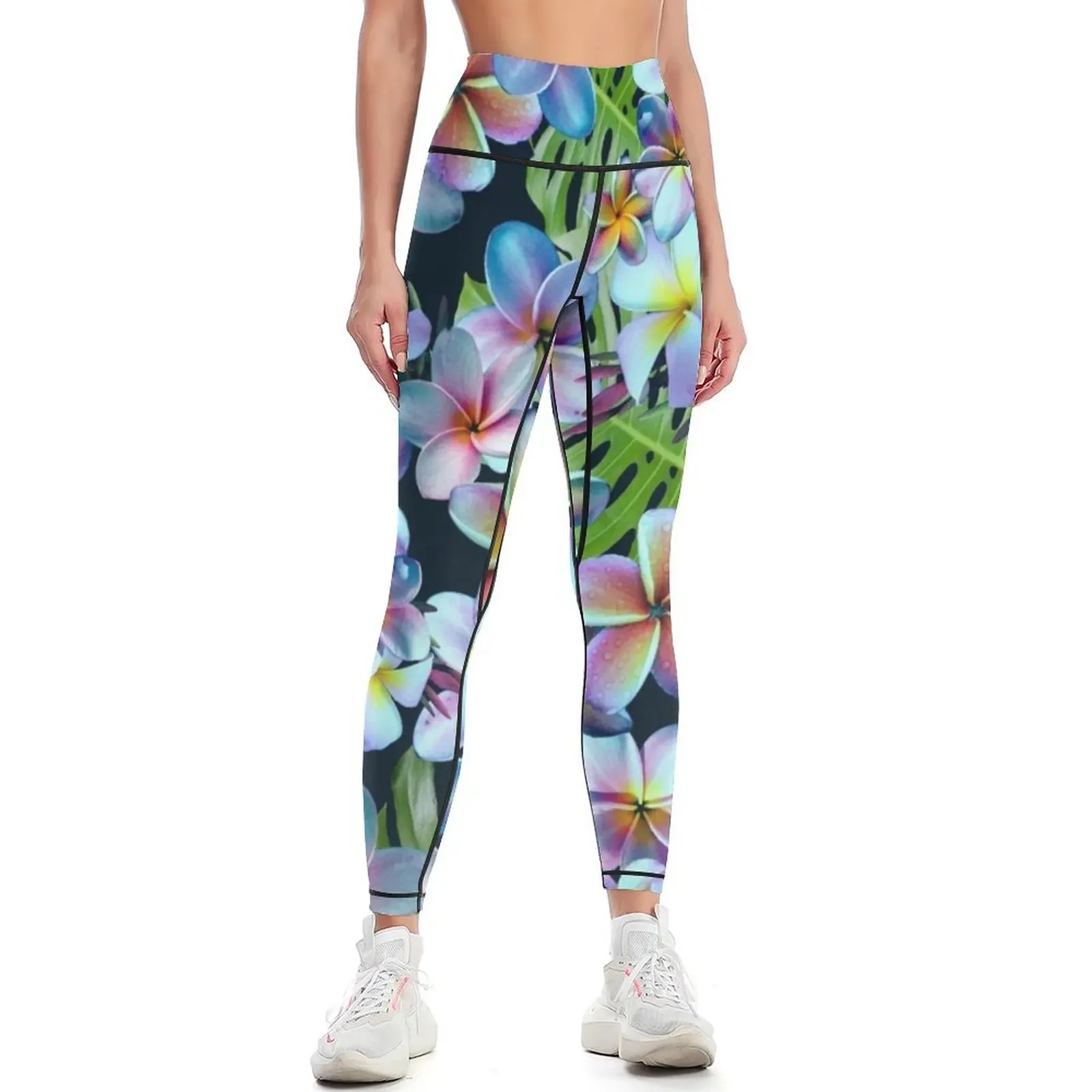 

Rainbow Plumeria Dark Leggings sportswear for gym sports woman gym Fitness's gym clothes Tight fitting woman Womens Leggings