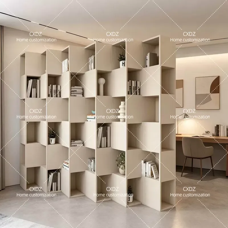 Solid Wood Painted Bookcase Modern Floor Standing Storage Cabinet Unique Ladder Style Bookshelf Combination for Home Office