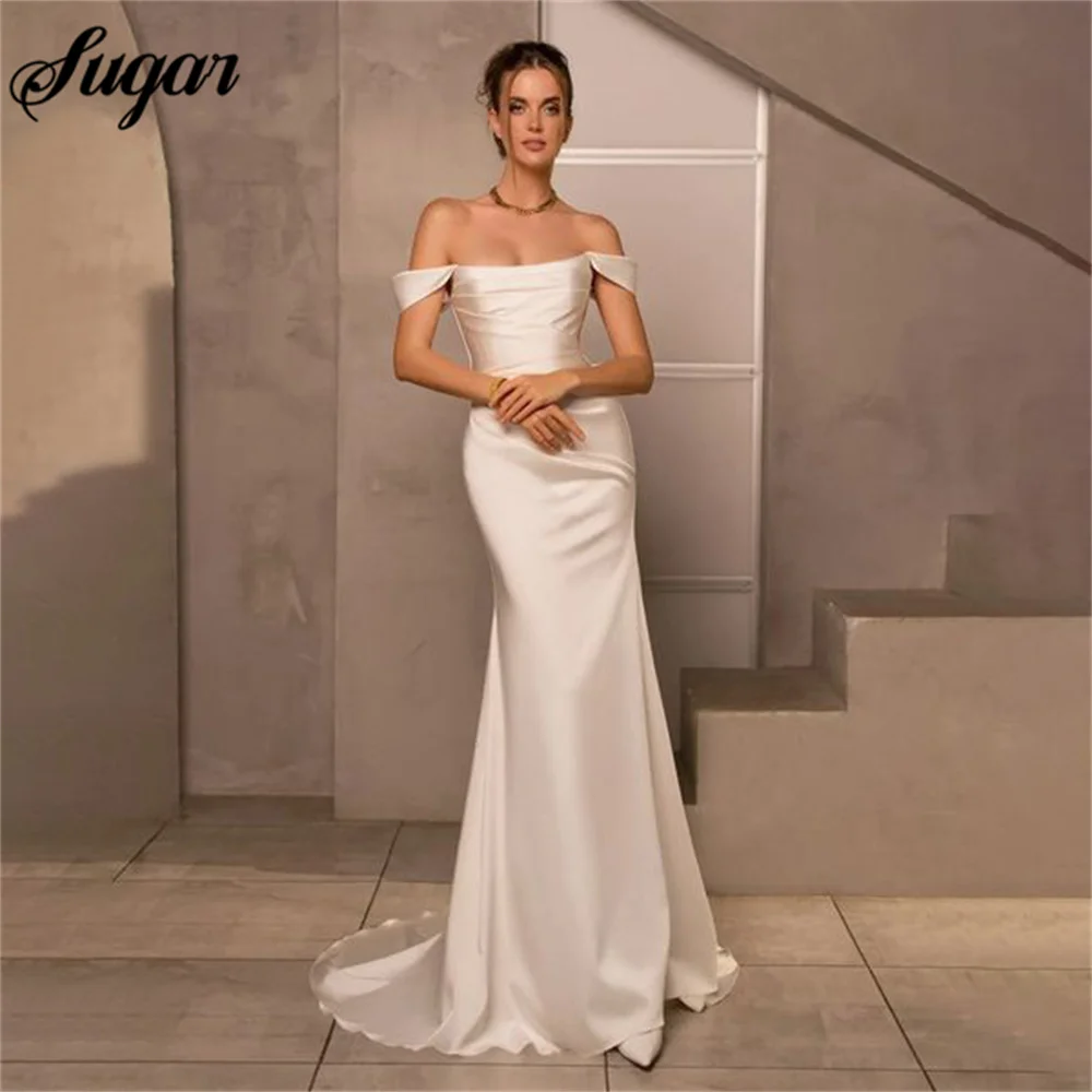 

Off The Shoulder Charming Wedding Dress Elegant Soft Stain Wedding Gown Strapless Bridal Dress Sexy Bridal Gown vestido novia