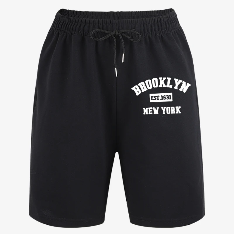 

Мужские летние шорты New York Brooklyn Est 1631 с принтом, эластичные, свободного кроя, для фитнеса и офиса, простые базовые универсальные шорты