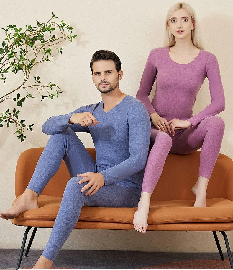 AB double-sided fleece thermal underwear set for men without trace 37 degrees constant temperature heating base long Johns