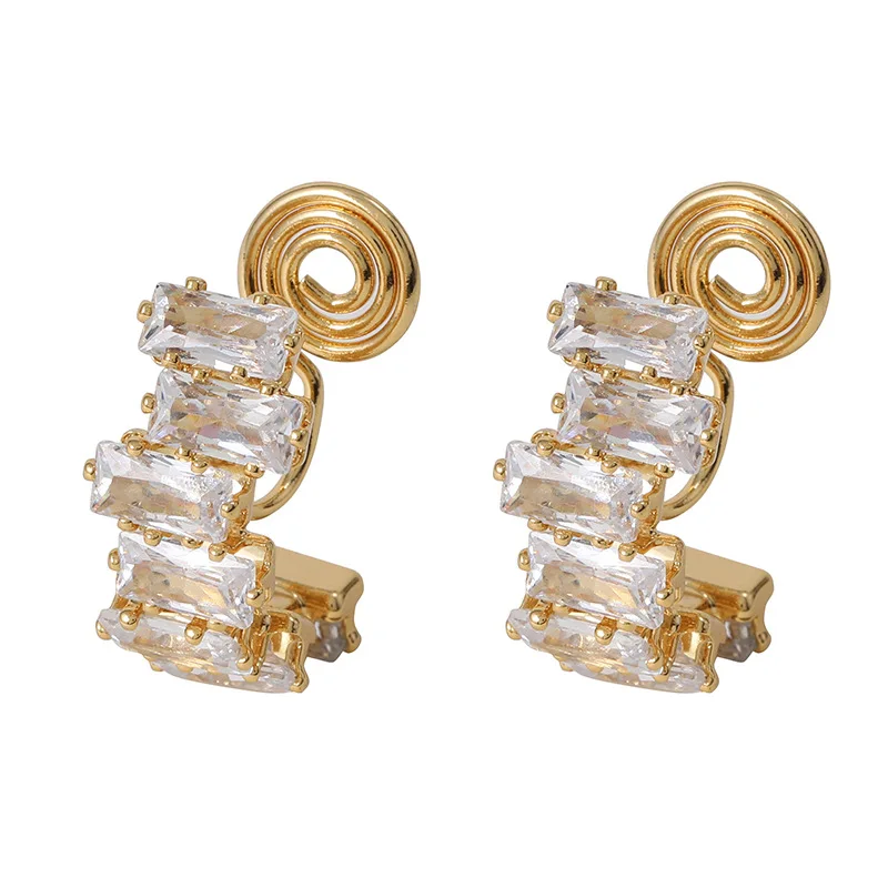 GRACE JUN Cubic Zircon Material Spiral Clip on Earrings No Pierced for Women Luxury Cuff Earrings Stud Earrings Fashion Jewelry