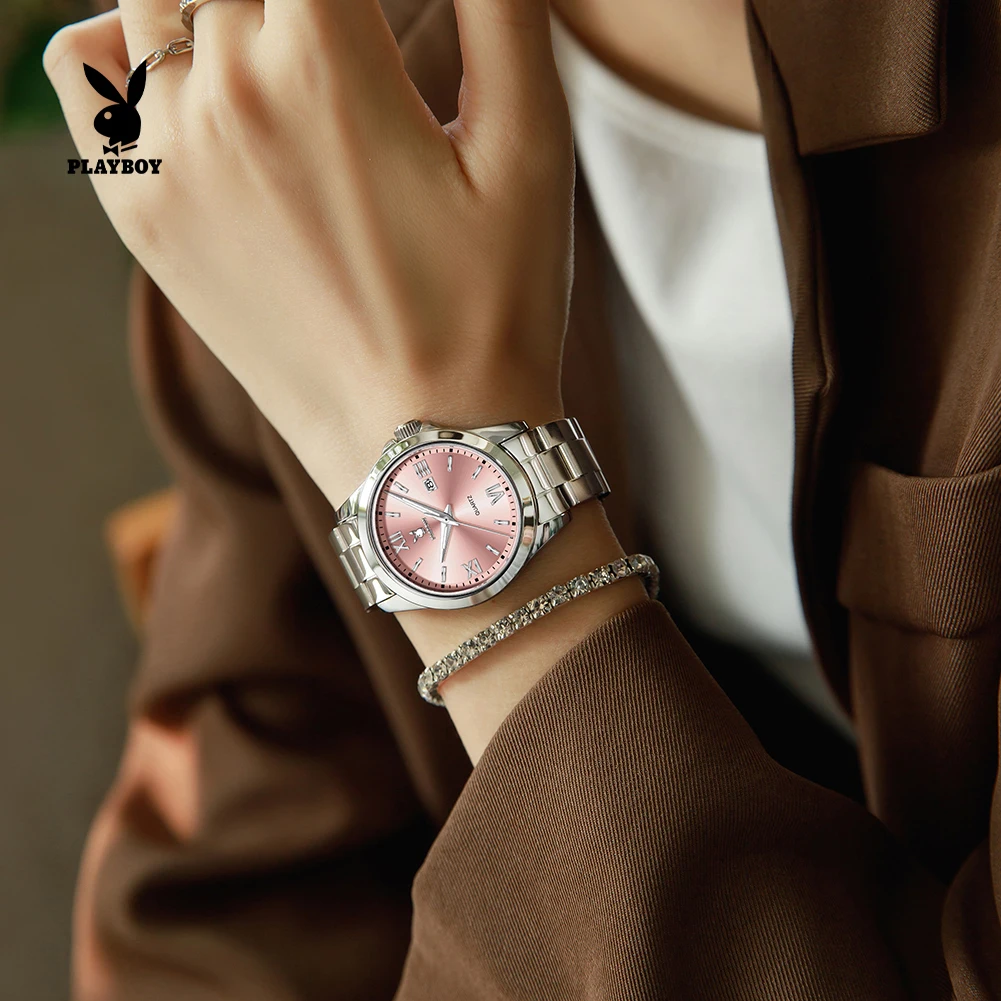 

PLAYBOY 3535 Modern Watch For Women Small Round Dial 30m Waterproof Steel Strip HD Night Light Function Original Quartz Watch