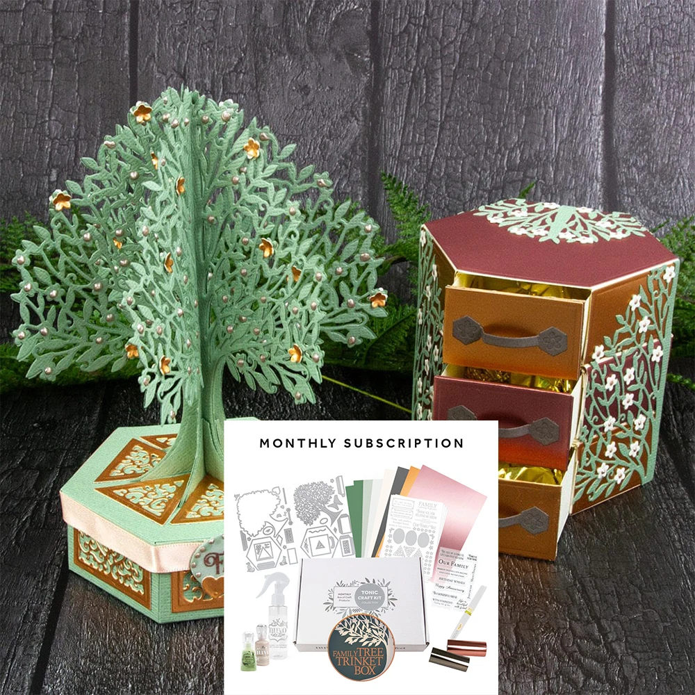 

Merry Christmas Tonic New Release Family Tree Trinket Box Die Set DIY Scrapbooking New Year Greeting Card Gift Metal Cutting Die