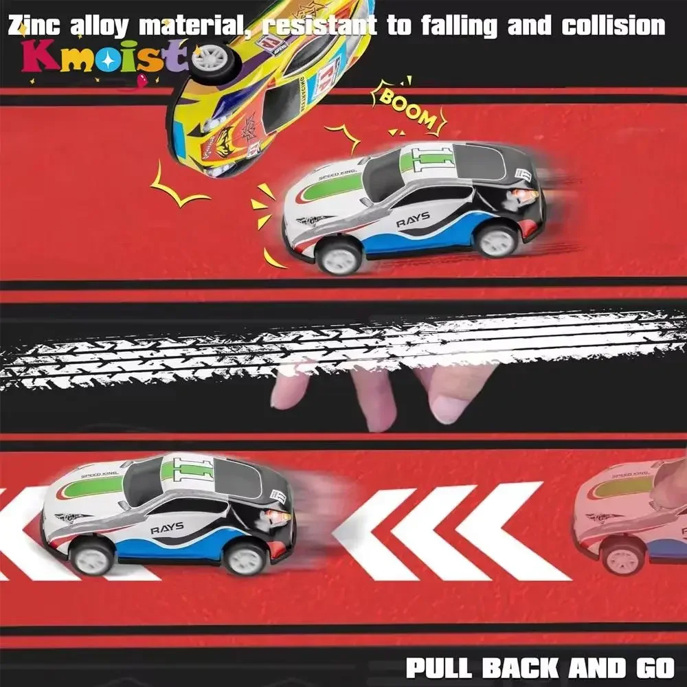 Coches extraíbles para niños, Mini vehículos fundidos de Metal, coches de carreras de inercia, juguetes con contenedor, caja de almacenamiento, juguete para niños, regalos de navidad