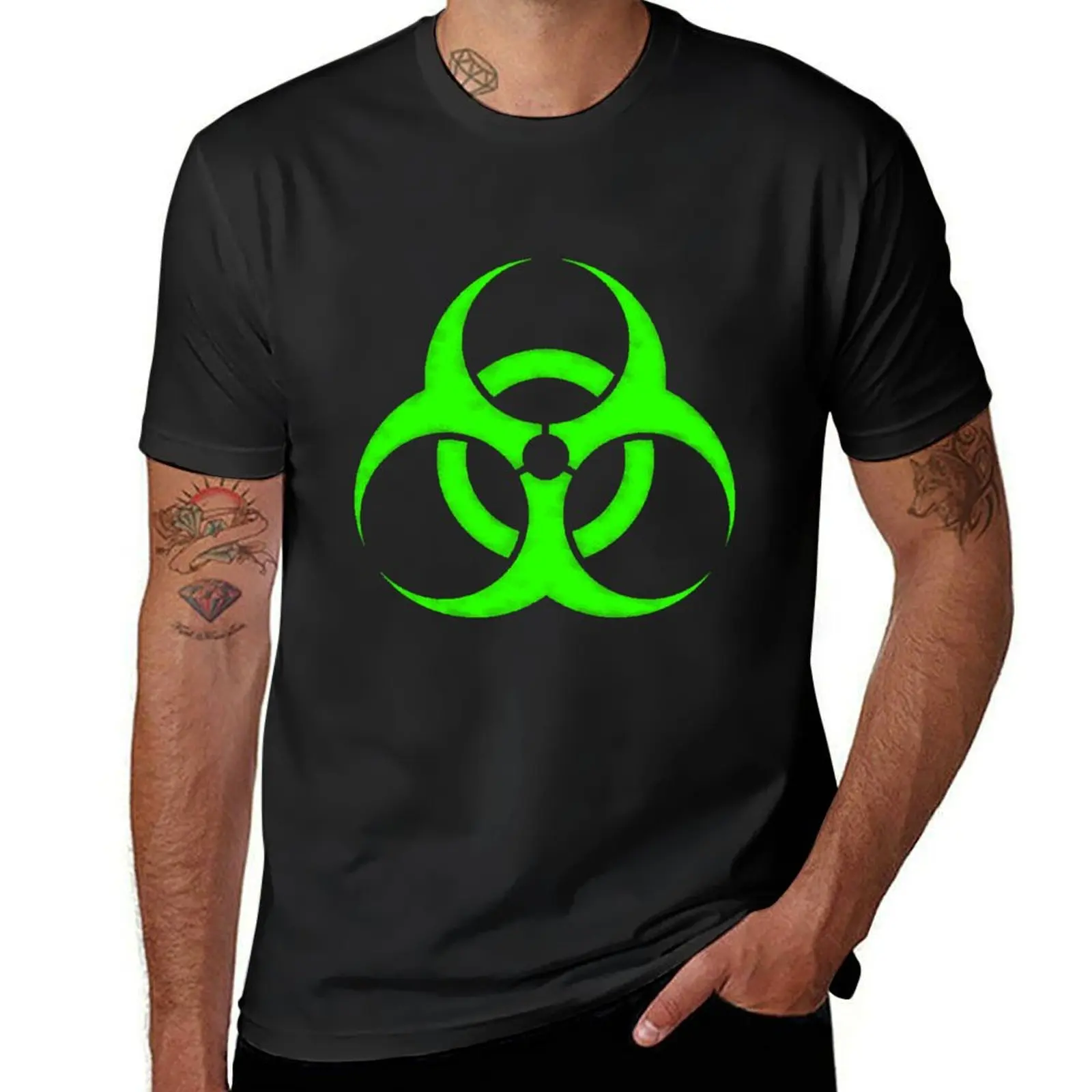 GREEN BIOHAZARD SIGN T-Shirt funnys hippie clothes heavyweight t shirts for men