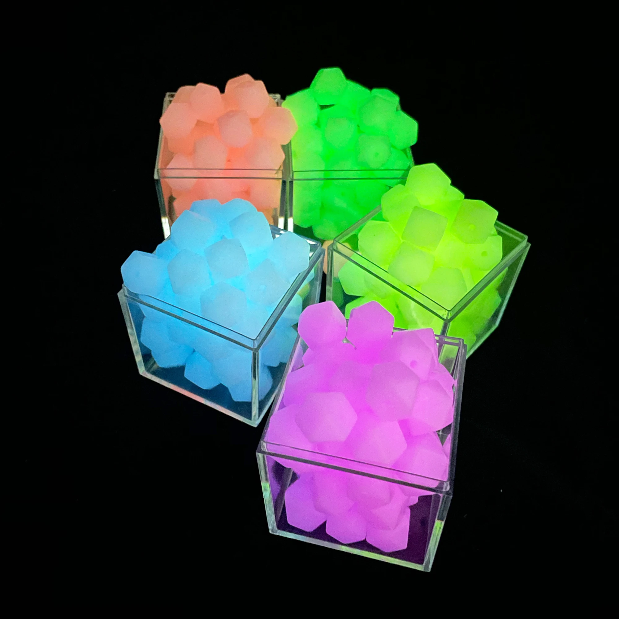 20pcs Mini Hexagon Luminous Silicone Beads Glow In The Dark BPA Free Silicone Loose Marking DIY Chewable Colorful For Kids