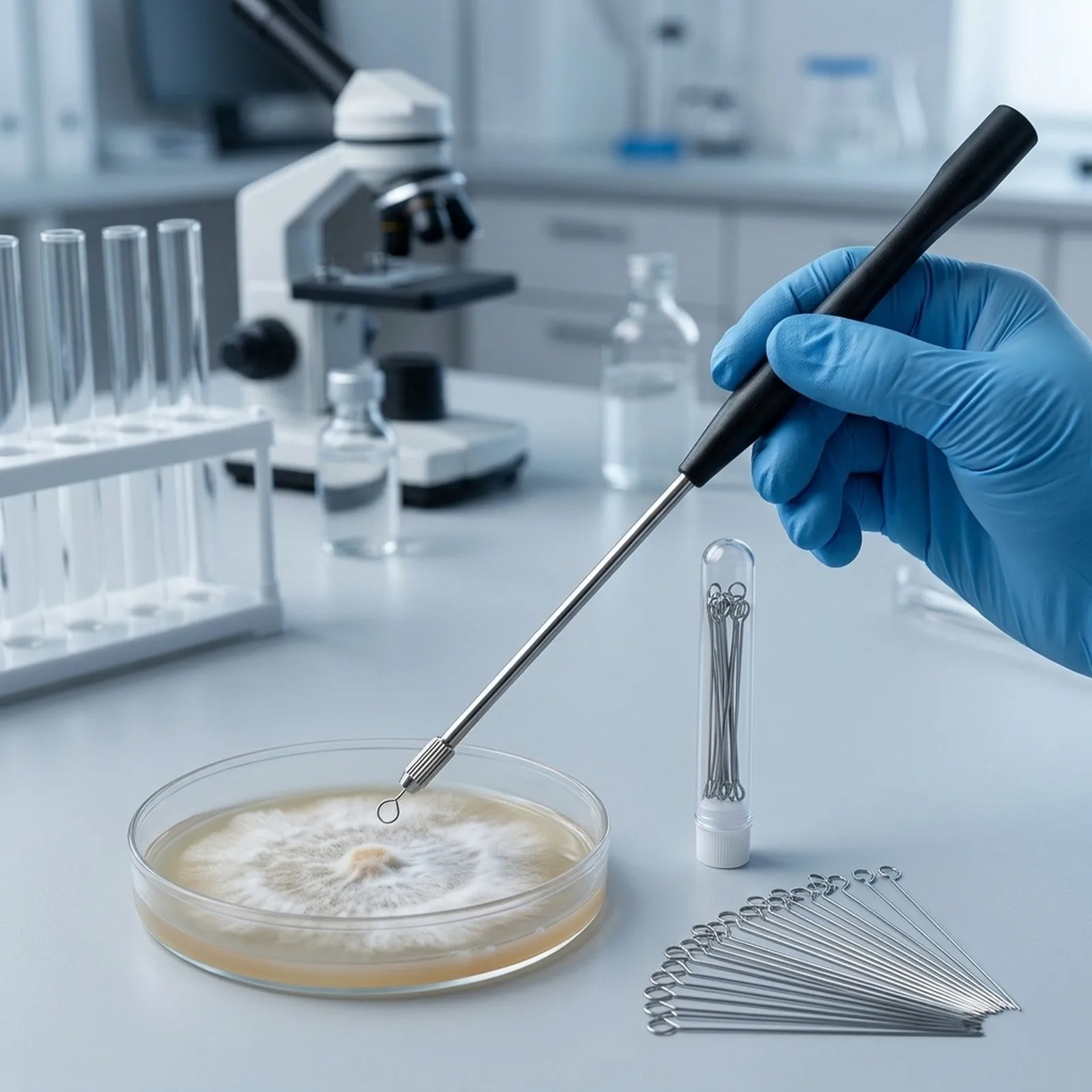 Standard For Lab Inoculation Loop with 50 Nichrome Rings for Microbial Culturing Analysis and Agar Plate Manipulation