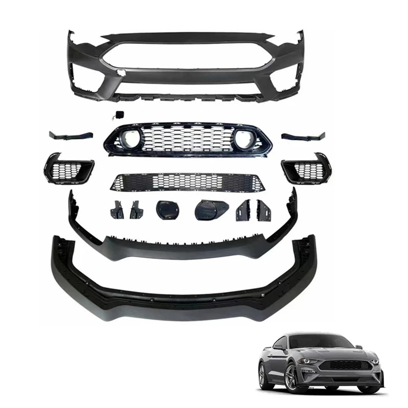 

Передний бампер премиум-класса в сборе, преобразование Mustang, передний бампер, большой широкий комплект кузова для Mustang Gt Body Kit 2018-2023