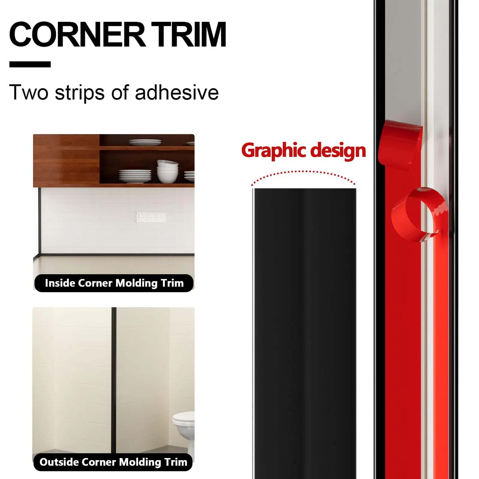 22 Feet Flexible Inside & Outside Corner Trim Molding Peel and Stick Molding 90° External Corner Guards Trim for Tile and Wall