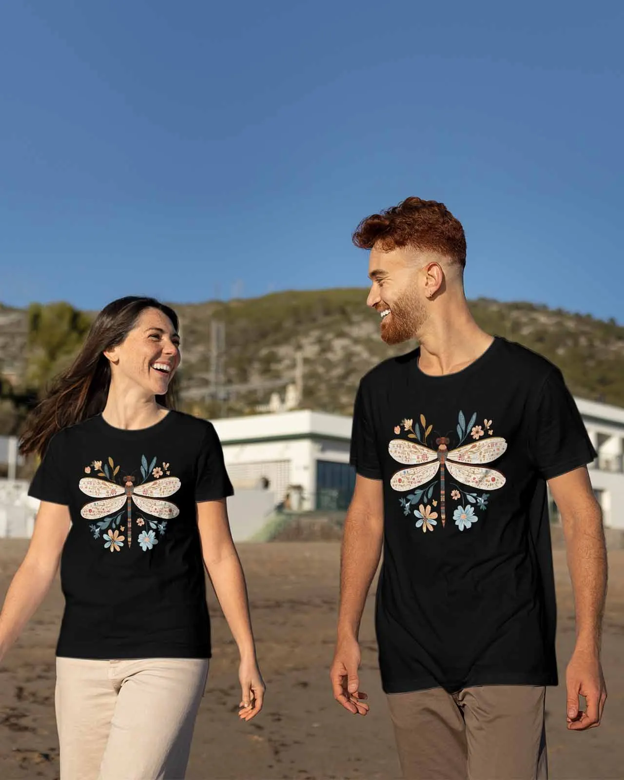 Dragonfly Couple T Shirt Lovers Short Sleeve O Neck Loose Tshirt Fashion Woman Man Tee Shirt