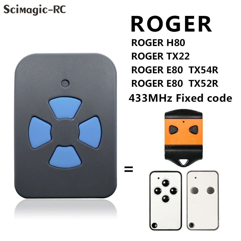 Clone ROGER H80 TX22 Remote Garage Door Opener Barrier Gate Control ROGER E80 TX54R TX52R M80 TX44R Gate Control 433,92Mhz