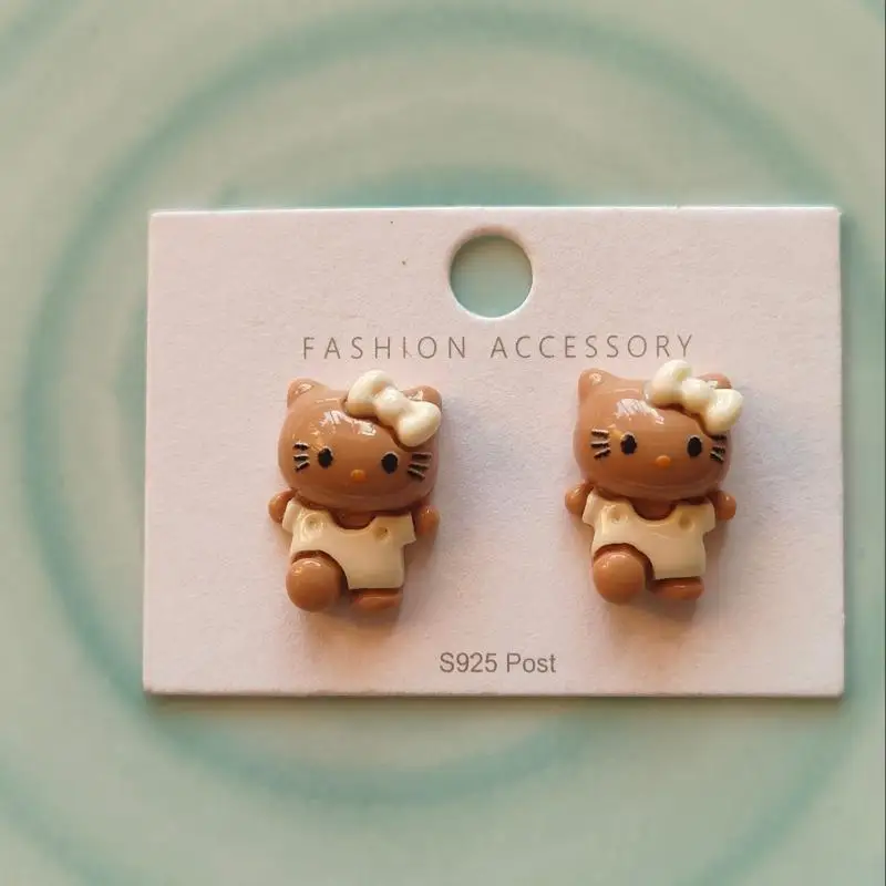 Sanrio-pendientes de plata de ley 925 para niñas, aretes de Hello Kitty, Y2K, Clip de oreja versátil, Kawaii, Hawaii, antialérgico