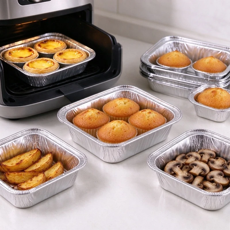 50PCS Aluminum Foil Containers Containers Square Baking Disposable Aluminum Foil Trays Oven Safe BBQ Catering Takeaway Food