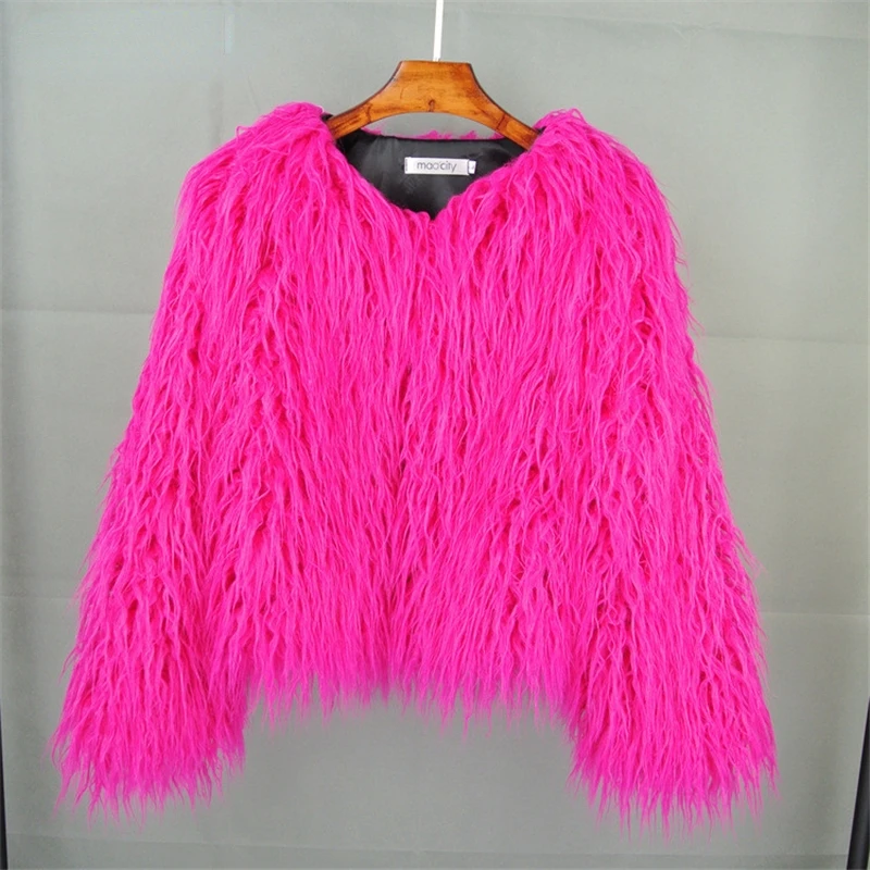 2024 New Autumn Winter Warm Women Faux Fur Coat Loose Black White Pink Plush Coat Female Fur Jacket