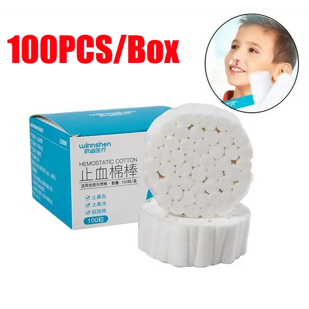 

100Pcs Medical Nose Blood Stop Child Nose Bleeding Runny Nose Spray Cotton Roll Nasal Cavity Packing Haemostasis Accessories