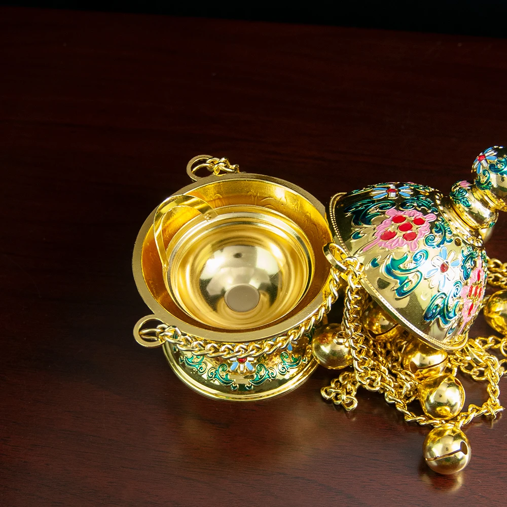 مبخرة الكنيسة، مبخرة معلقة، مبخرة أرثوذكسية مع سلسلة، سبائك الزنك مطلية بالذهب، 6.7 بوصة * 3.9 بوصة