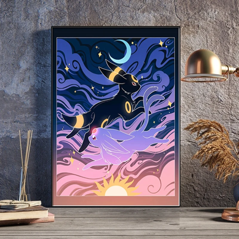 Pokemon Comic Poster Umbreon Espeon Canvas Painting Japanese Anime Video Game Wall Art Print Picture Living Room Decor Cuadros