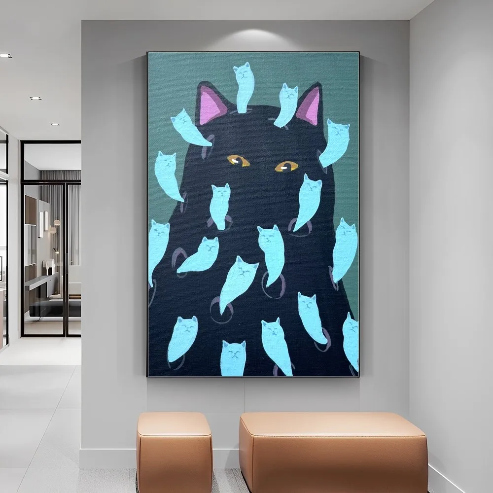 Funny Cute Lovers Cat Poster Sticky HD Quality Wall Art Retro Posters for Home Kawaii Room Decor