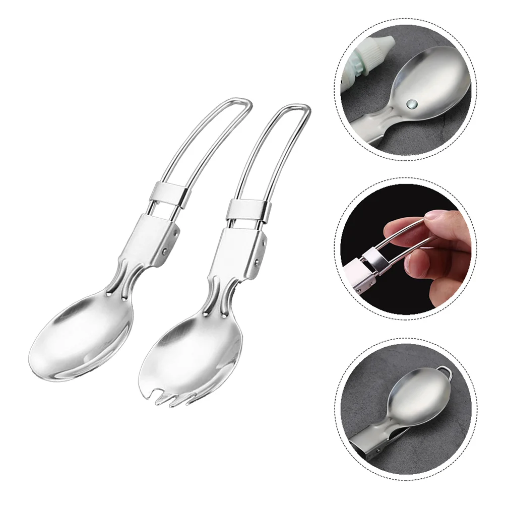 

4 Pcs Compact Spoon Stainless Steel Folding Flatware Foldable Tableware Fork Silver