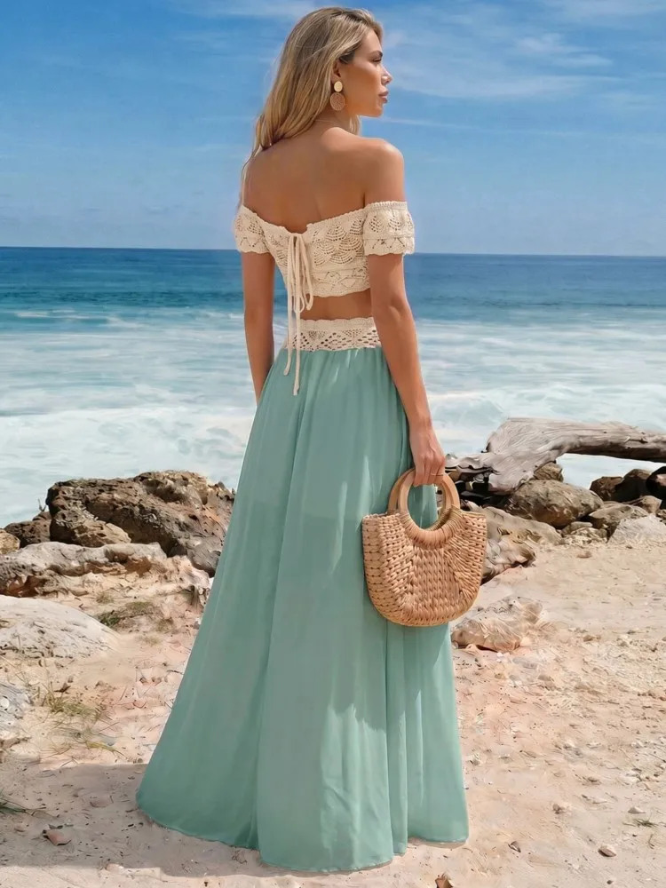 2026 Women Beach 2 Piece Sets Bikini Cover-Ups Sleeveless Tops And Maxi Skirt Sexy Ladies Swimming Cover Up Bathing Suit view 3