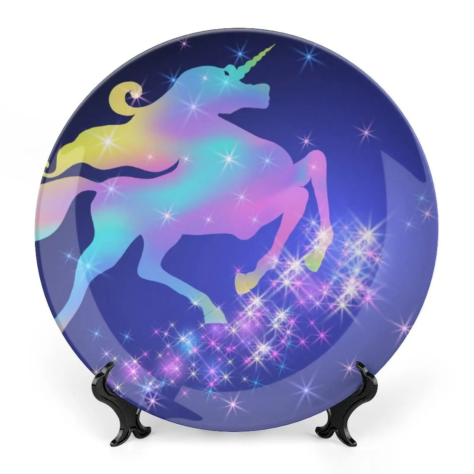 Cute Unicorn Bone China Decorative Plate with Stand Home Wobble-Plate Dessert Plates Household Plate Gift Ceramic Wall Hanging