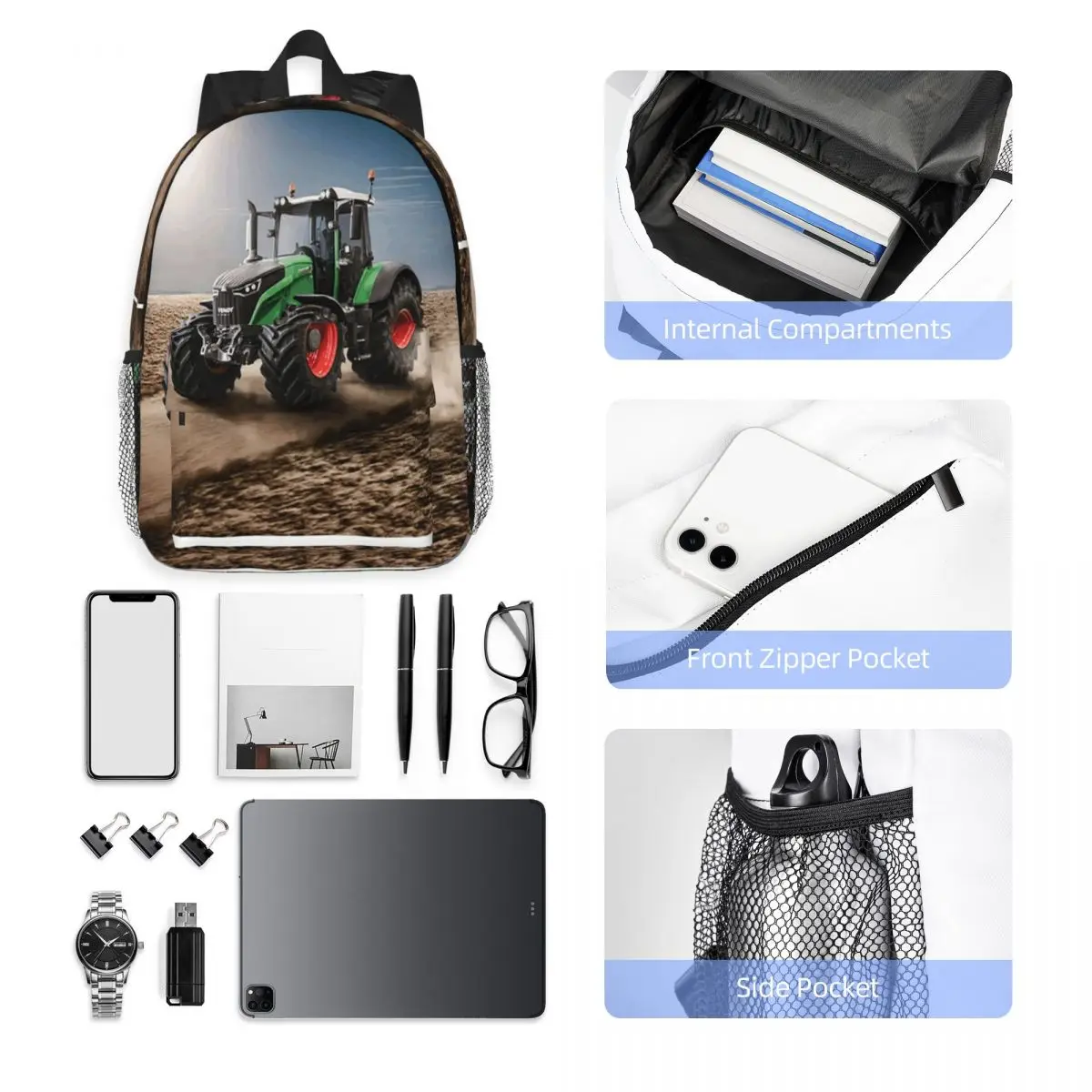 Fendt Tractor Backpack Hot Sale Daypack Large Capacity Boys Girls BookBag Shoulder Bags for Men Women School Bag