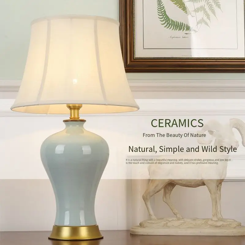 Pastoral ceramic table lamp living room bedroom bedside lamp Hotel model room beautifully decorated table lamp