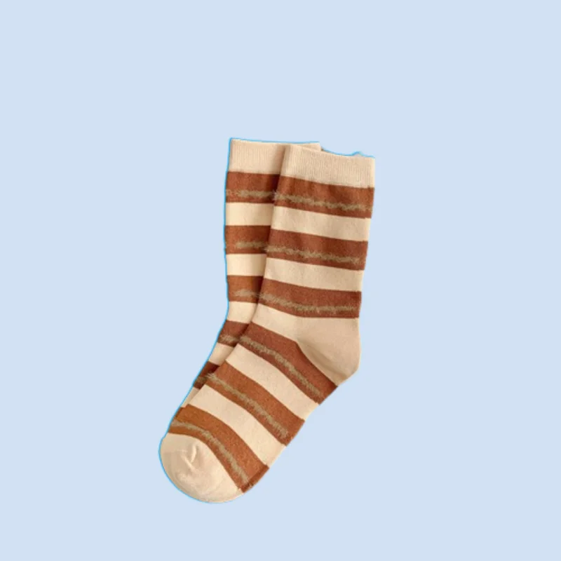 3/6 Pairs Mid-Tube Cotton Socks Women's Socks All-match Casual Colorblock Autumn and Winter Contrast Color Striped Retro Socks