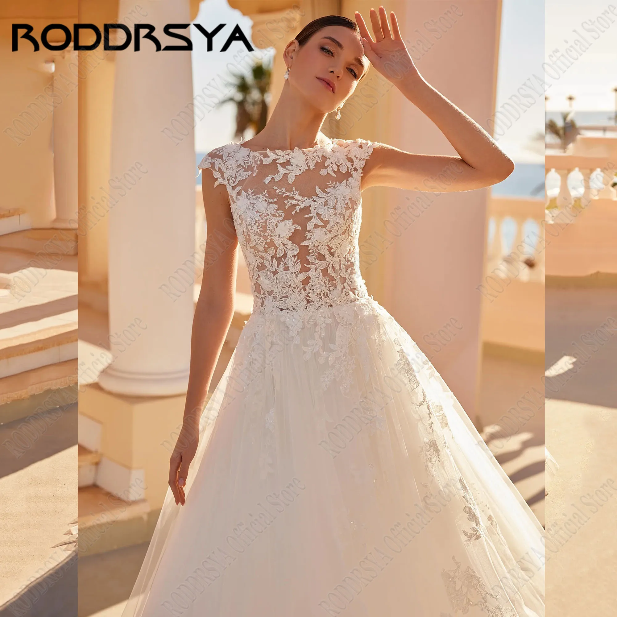 RODDRSYA Civil O-Neck Wedding Dresses For Woman Cap Sleeves A-Line Illusion Back Bride Gowns Lace Applique Robe De Mariée