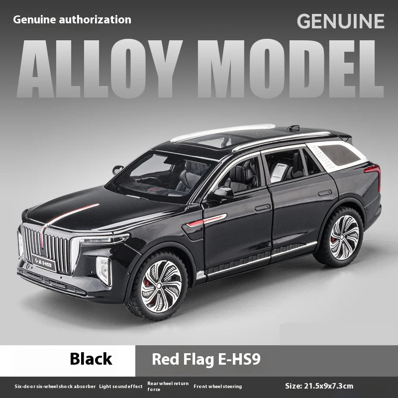 HONGQI E-HS9 SUV Alloy Car, Diecast Modelo De Metal, Simulação De Som E Luz, Acessórios De Decoração De Escritório, Brinquedos Para Crianças, 1:24