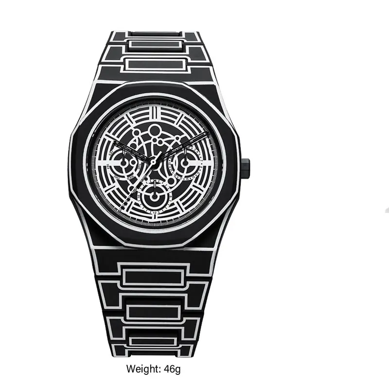 GOGARAMA Customizable Watch Logo, Black Plastic Particle Strap, Waterproof Quartz Lightweight Sports Men's Watch Delivery Box