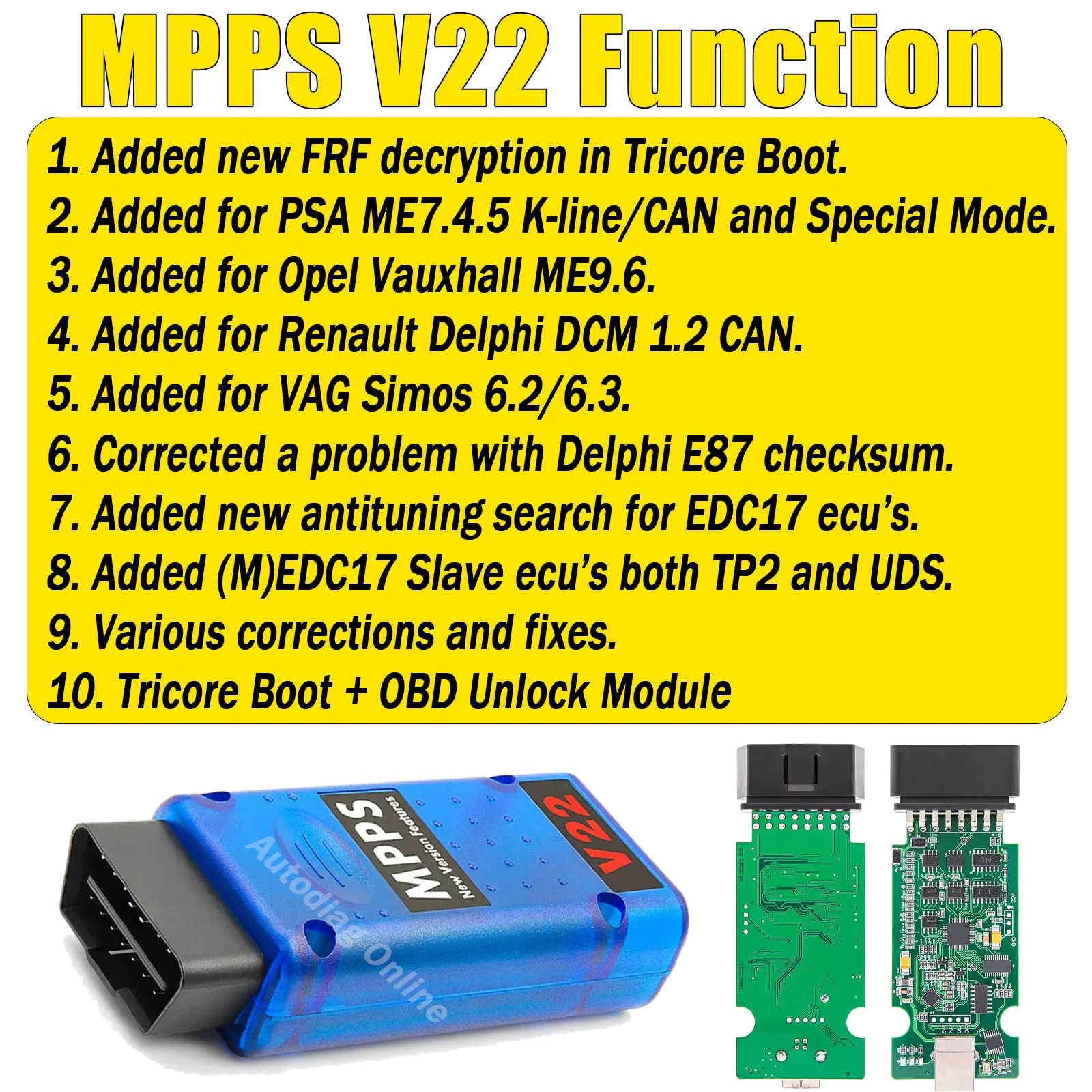 OBD2 Scanner MPPS V22 Unlocked MAIN/Tricore/Multiboot MPPS V22 ECU Chip Tuning ECU Flasher With Breakout Tricore Cable MPPS V22