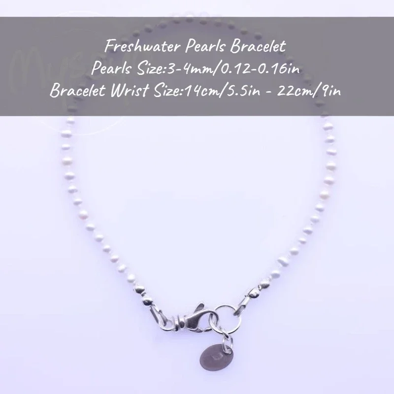 

MYSOYA White Freshwater Pearl Bracelet 3-4mm With Gift Box For Her/Him Birthday/Wedding/Christmas/New Year Gifts