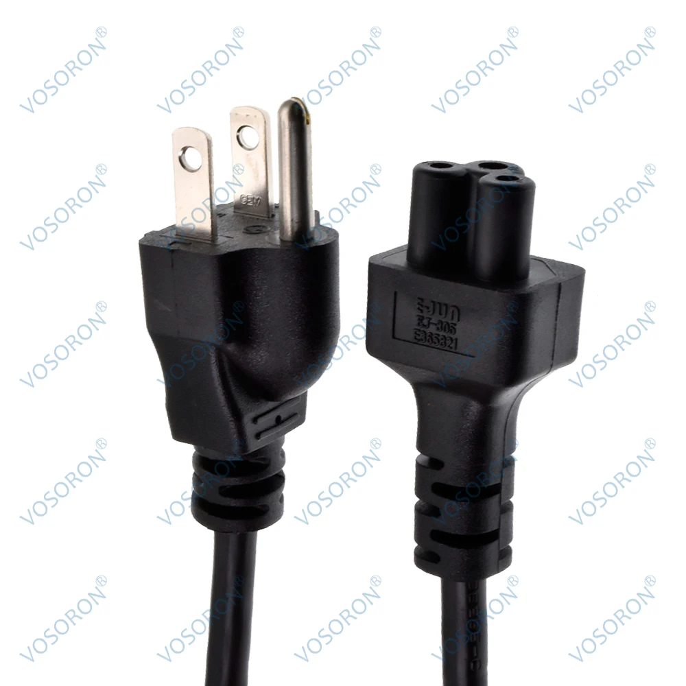 3.3ft 18 AWG 3 Prong Notebook AC Power Cord IEC320 C5 to NEMA 5-15P