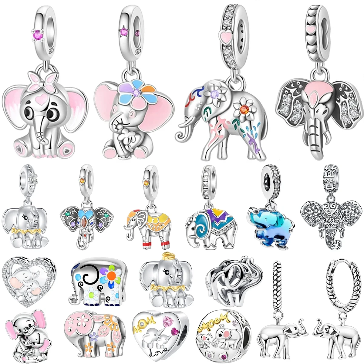 

Elephant Charms Pendant 925 Sterling Silver Cute Animal Earrings Beads Fit Original Necklace Bracelet Women Jewelry DIY Gift