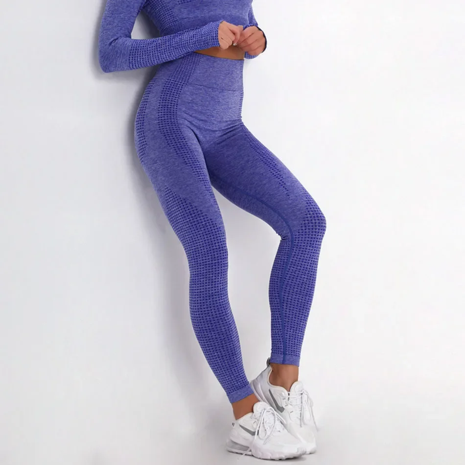 Vrouwen Naadloze yogaset Fitness Sportpakken GYM Doek Yoga Shirts met lange mouwen Hoge taille Hardloopleggings Workout-kleding