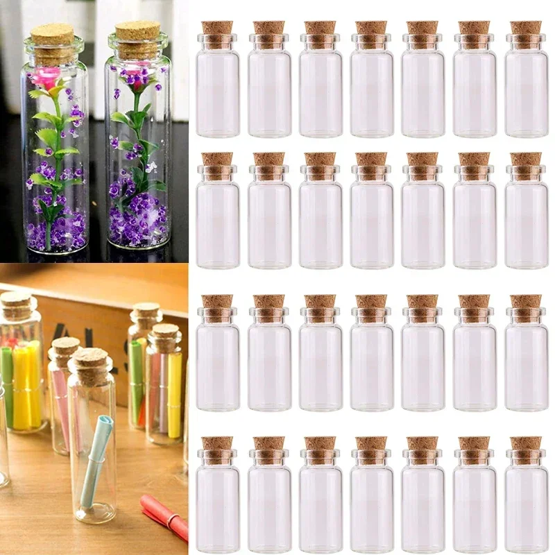 

30Pcs 5ml-30ml Mini Clear Glass Bottles w/ Cork Stoppers Drifting Bottles Wishing Vial For DIY Arts Wedding Party Decoration