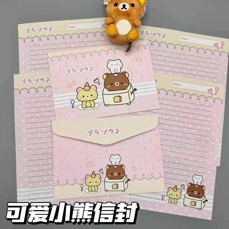 Pink polka dot Rilakkuma letter paper set cute handwritten gift friend letter paper cartoon high value