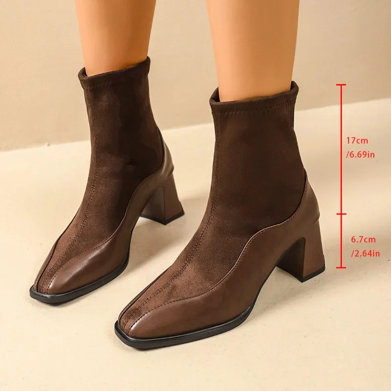 

High Heels Women Fashion Suede Ankle Boots Designer Chunky Winter New Shoes 2025 Elegant Dress Pumps Party Zapatillas De Mujer