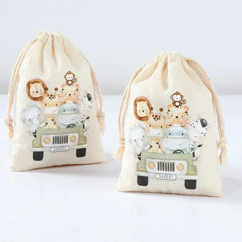 CTB7-Sacs cadeaux en coton et lin pour enfants, dinosaure animal, Nairobi, Orn, décor de fête d'anniversaire, sac de faveur de mariage pour bébé