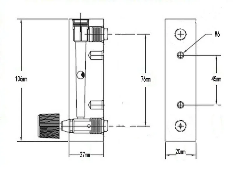 LZM-6T gas flow meter/air flow meter 60-600mL/min milliliter/min nitrogen flow meter