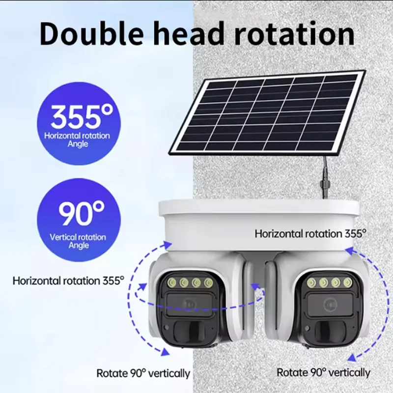 Imagem -04 - Saikiot-câmera Cctv de Cabeça Dupla Alimentada por Energia Solar Icam365 8mp 4k 4g Wi-fi Monitoramento 360 Rastreamento Automático Visão Noturna Colorida Câmera ip